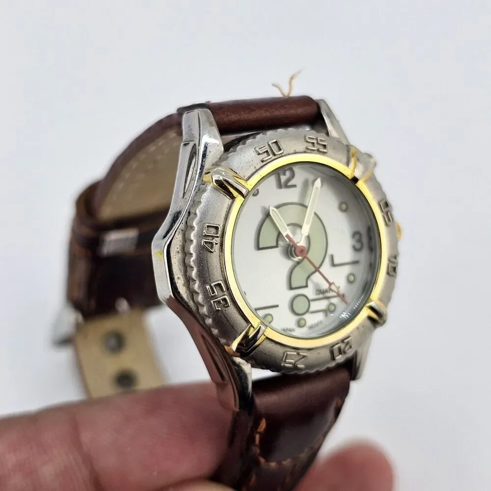 34MM Watch Women Question Mark Dial Brown Leather Bands Up to 6